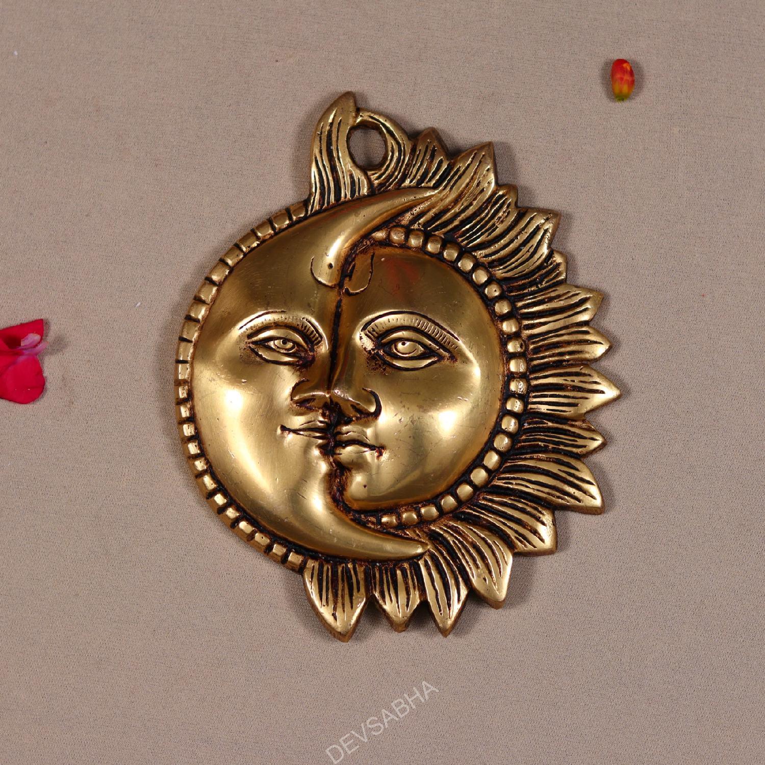 wall hanging brass sun and moon face height 6.3 inch