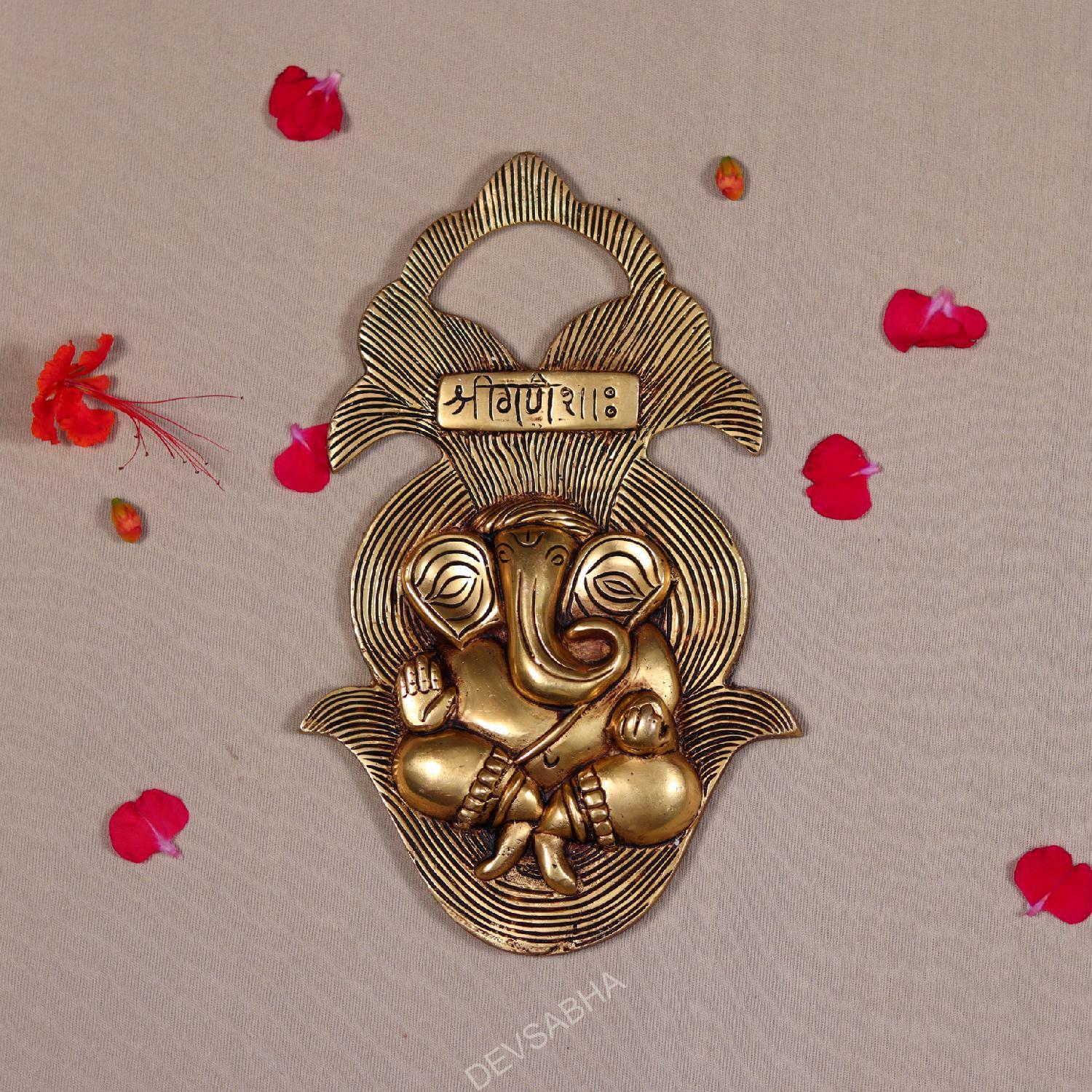 wall hanging brass lord ganesha plate height 10 inch