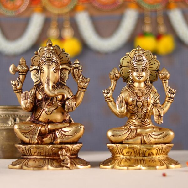 Brass ganesha lakshmi pair height 8 inch