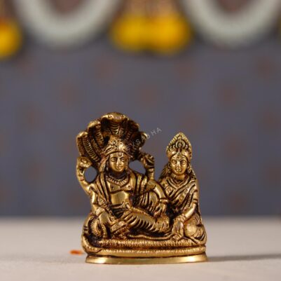 Divine Brass Vishnu Lakshmi on Sheshnag Idol - 4 Inches