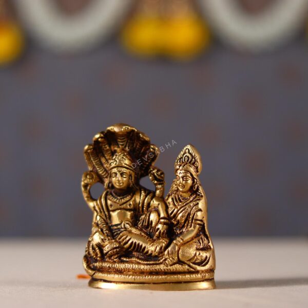 Divine Brass Vishnu Lakshmi on Sheshnag Idol – 4 Inches