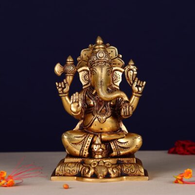 Elegant Brass Lord Ganesha Statue height 8.1 inch