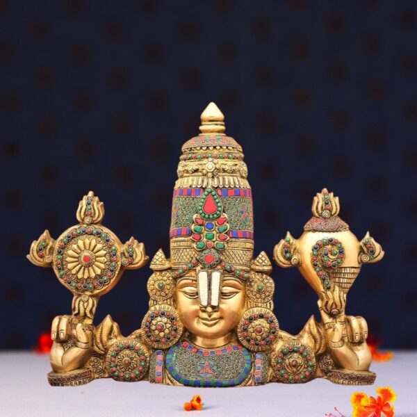 wall hanging brass tirupati balaji with stone height 16 inches