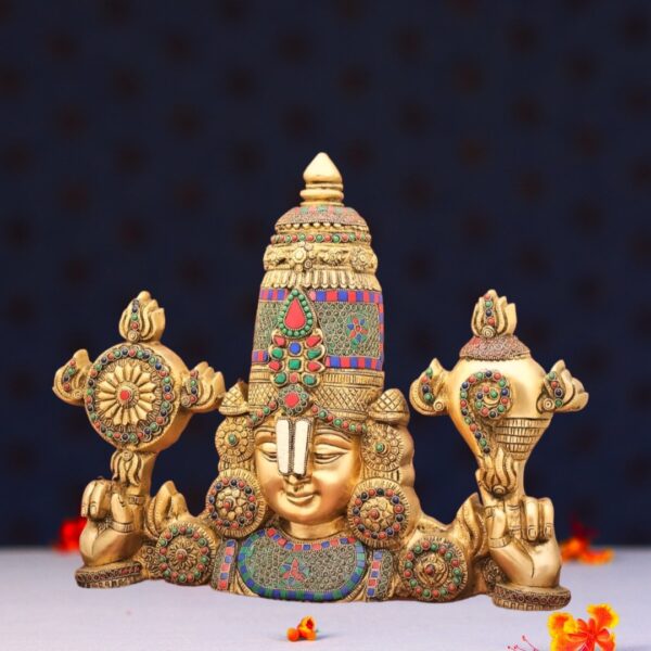 wall hanging brass tirupati balaji with stone height 16 inches