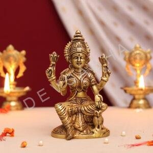 Brass goddess Lakshmi statue 6.5 inches
