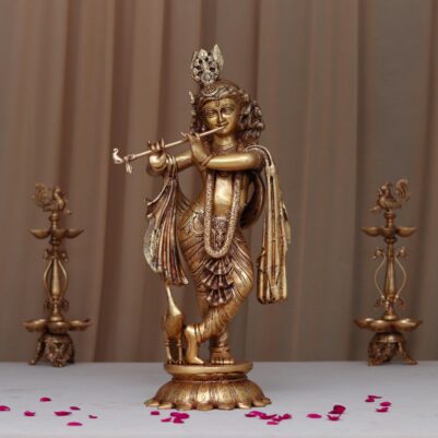 Brass lord krishna playing flute height 27 inches