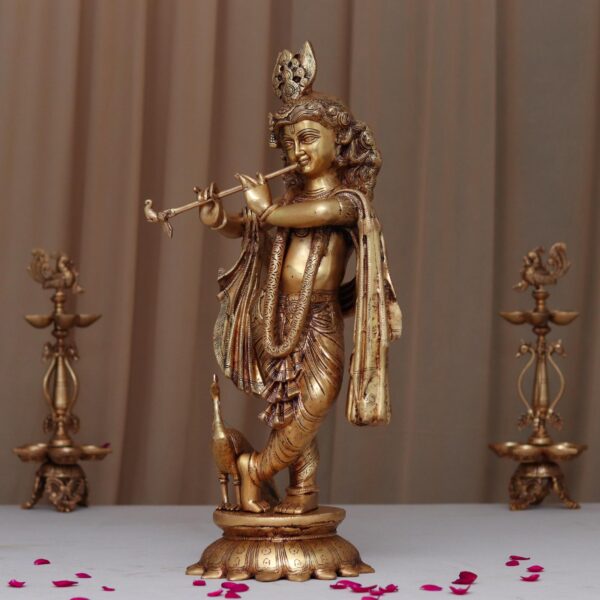 Brass lord krishna playing flute height 27 inches