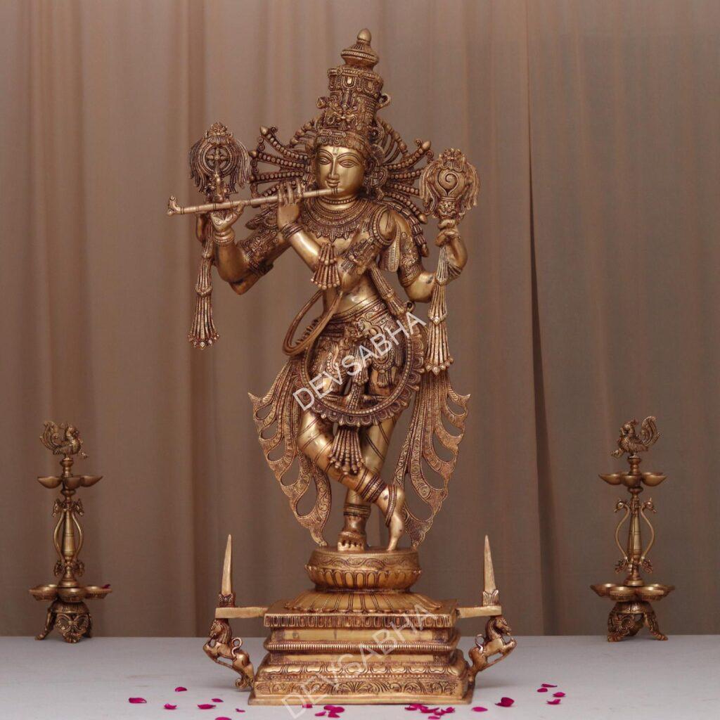 large size brass krishna idol