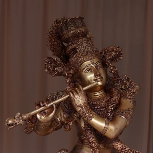 Brass Krishna Idol – 4 Feet Pure Brass Murti in Tribhangi Posture