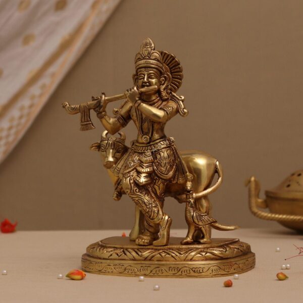 brass krishna idol height 8 inch