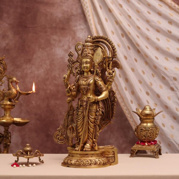 20-Inch Brass Lord Murugan/Kartikeya Idol
