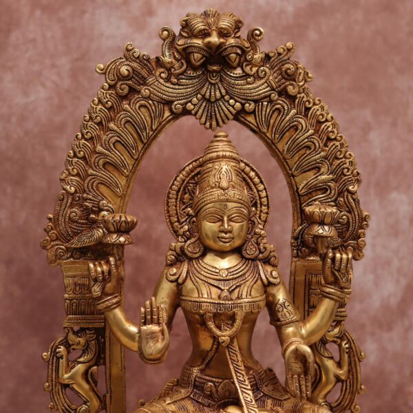 Large size brass goddess laxmi idol sitting on a throne