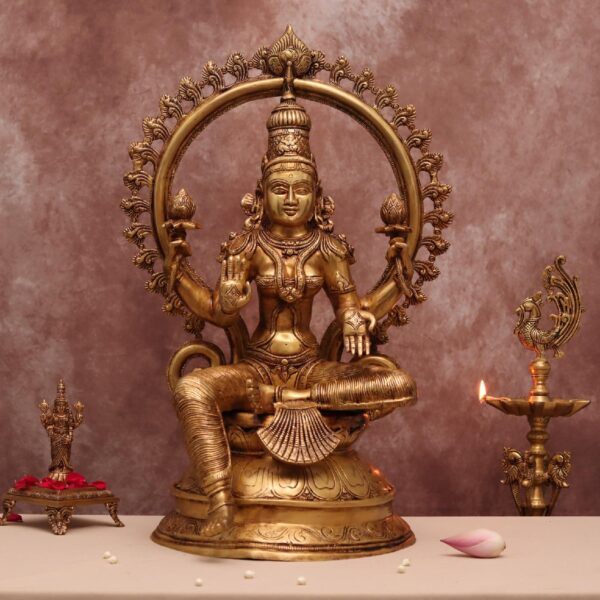 brass goddess laxmi idol with frame ( 27 inches )