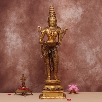 brass standing deeplakshmi oil lamp 31.5"