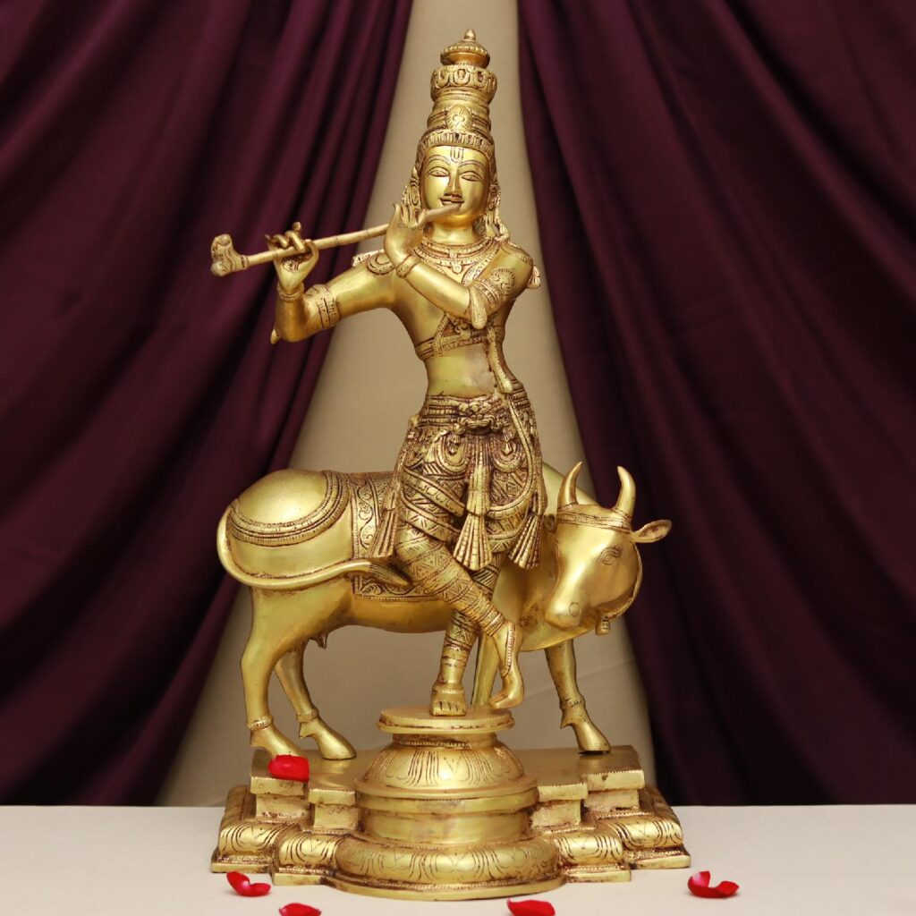 brass lord krishna idol