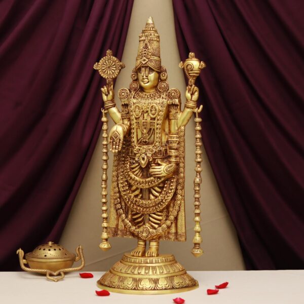 brass tirupati balaji / venkateswar idol with sankha and chakra height 24.2 inches