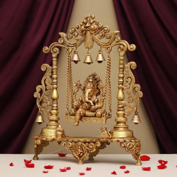 brass lord ganesha idol sitting on jhula ( swing ) height 18 inches