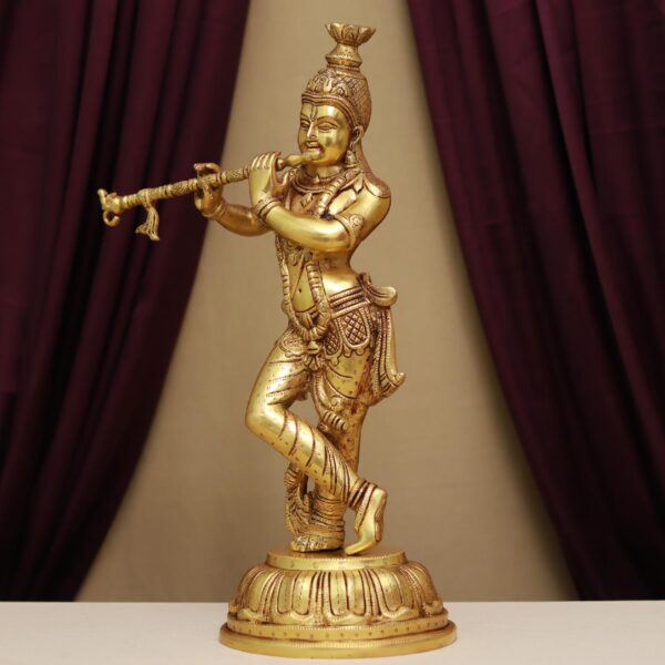 Brass lord krishna playing flute idol 19 inches