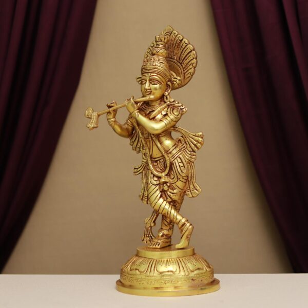 Brass lord krishna playing flute idol 14.7 inches