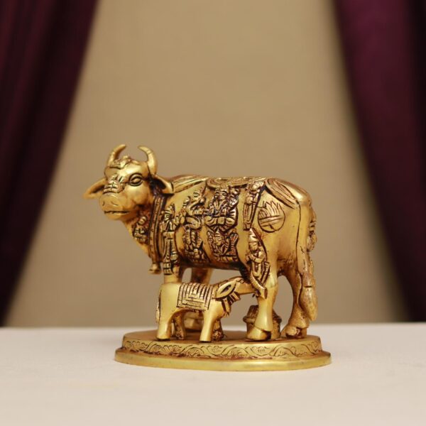 Brass kamdhenu / cow idol height 5 inches