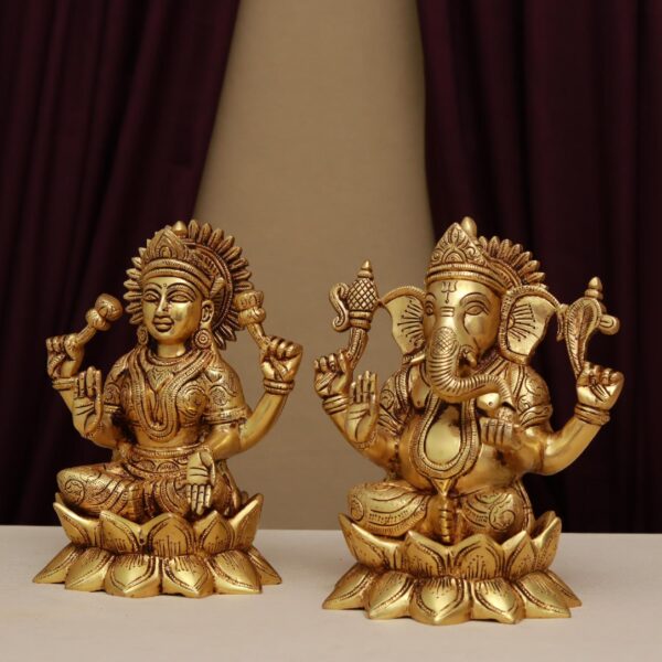 Laxmi ganesh brass murti height 8 inches