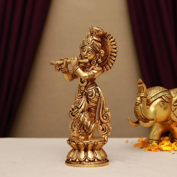 Brass lord krishna murti in trivangi mudra