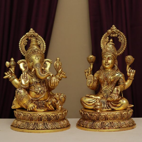 Laxmi ganesh brass murti height 14.2 inches