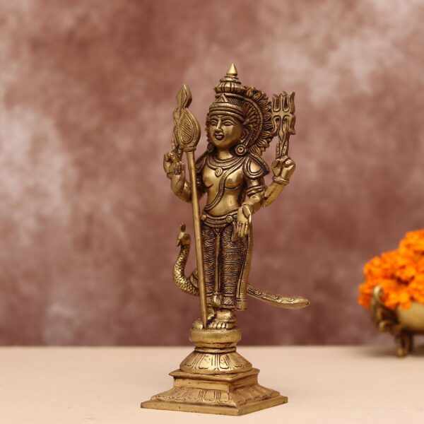 11-Inch Brass Lord Murugan/Kartikeya Idol