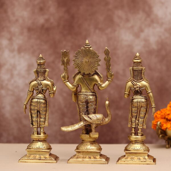 Brass Lord Murugan/Kartikeya Idol with devasena and valli 11 inch