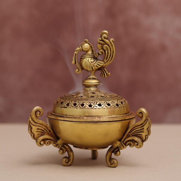 brass peacock dhoop dani height 7 inch