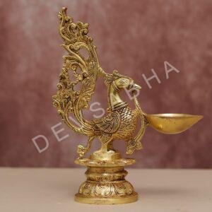 Brass  peacock diya height 11.5"