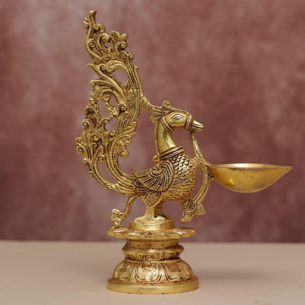 Brass  peacock diya height 11.5"