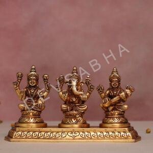 4-Inch Brass Ganesha, Laxmi, Saraswati Figurines