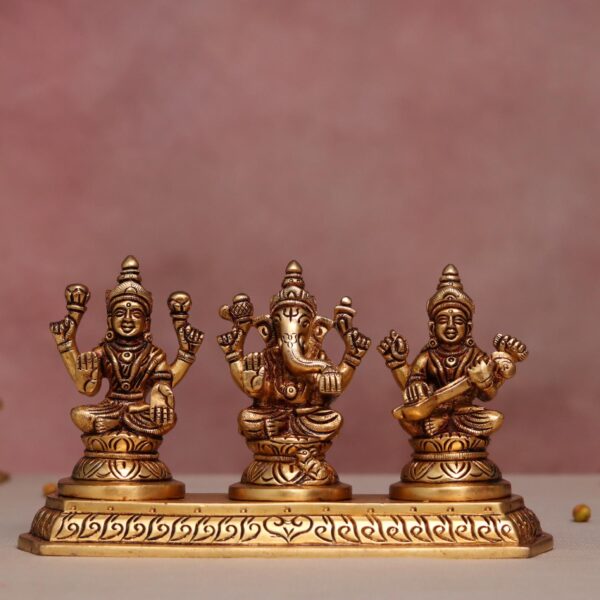 4-Inch Brass Ganesha, Laxmi, Saraswati Figurines
