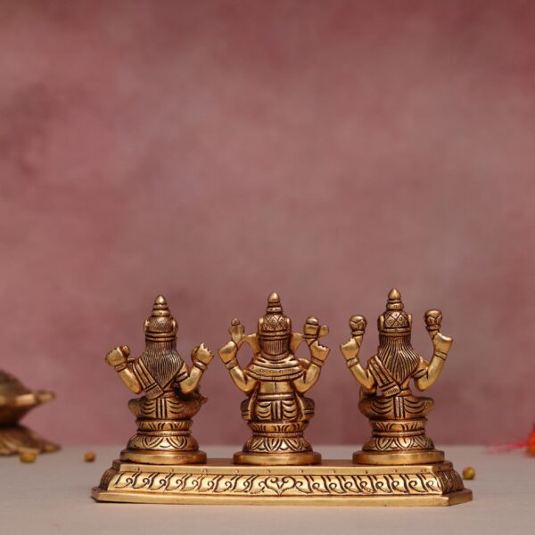 4-Inch Brass Ganesha, Laxmi, Saraswati Figurines