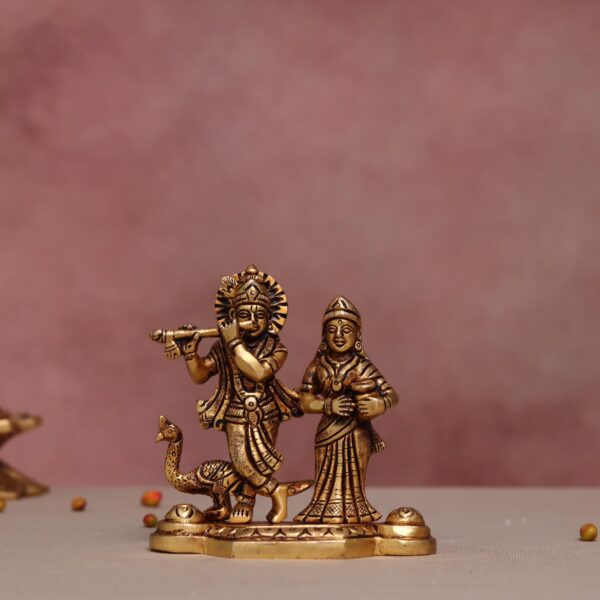 Small size Brass Radha Krishna Idol Height 4.4 Inches