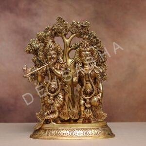Brass radha krishna statue with tree height 13.8 inch