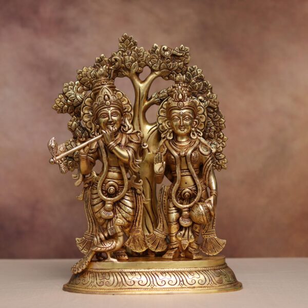 Brass radha krishna statue with tree height 13.8 inch