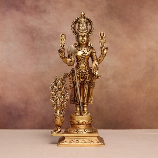15-Inch Brass Lord Murugan/Kartikeya Idol