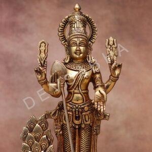 15-Inch Brass Lord Murugan/Kartikeya Idol