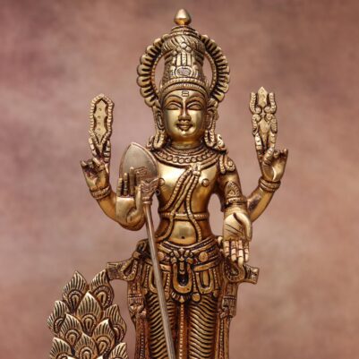 15-Inch Brass Lord Murugan/Kartikeya Idol