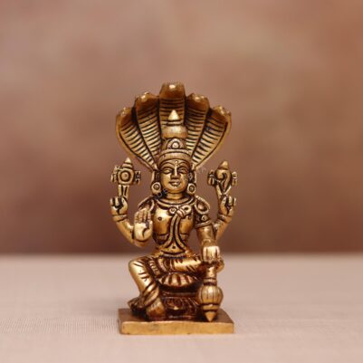 Brass lord Vishnu murti sitting on shesh nag ( 5 inches )