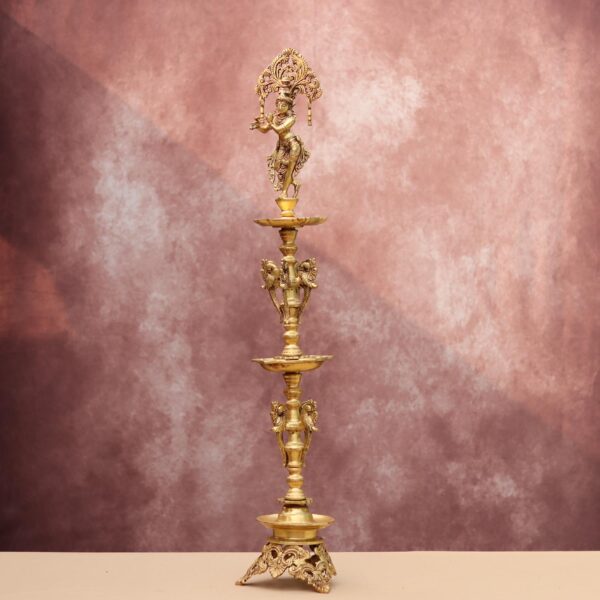 Brass tall krishna diya / lamp height 38 inches
