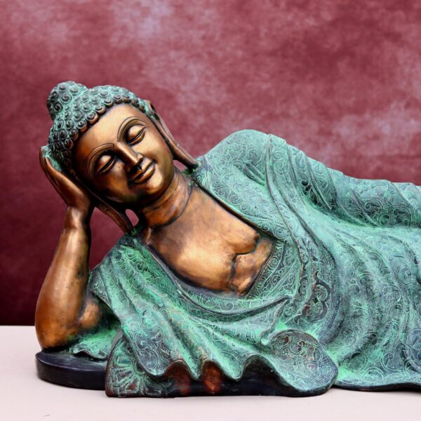 Large size reclining brass buddha statue Height 19 Inch