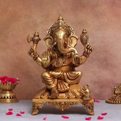 13.8 Inches Brass Ganesh Idol Divine Masterpiece for Home