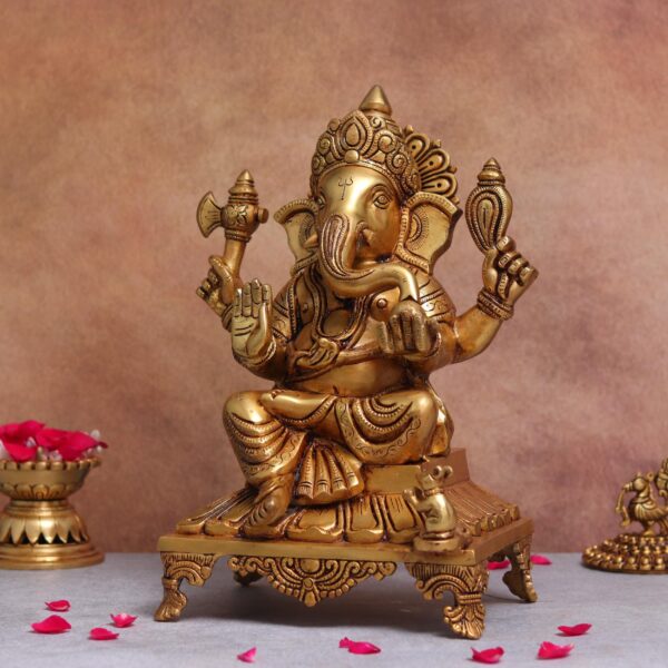 13.8 Inches Brass Ganesh Idol Divine Masterpiece for Home
