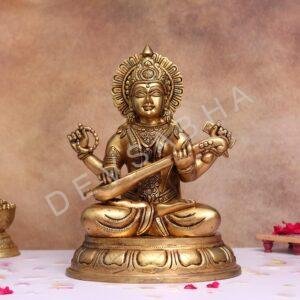 goddess saraswati brass murti height 14 inches