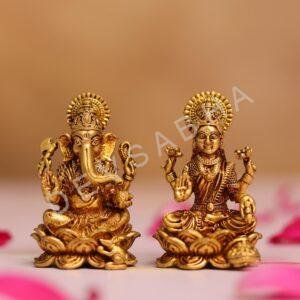 brass ganesha laxmi idol height 4 cm