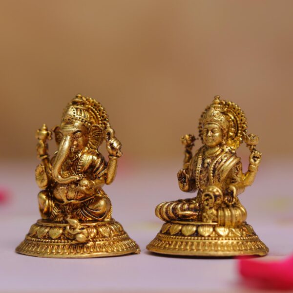 brass ganesha laxmi idol height 4 cm