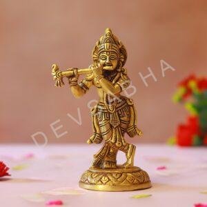 Brass krishna idol with flute - 5.5 inches